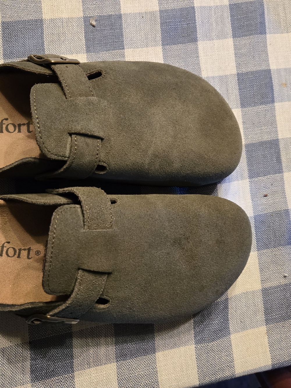 Women’s Suede Slip-On Shoes with Adjustable Strap — Olive